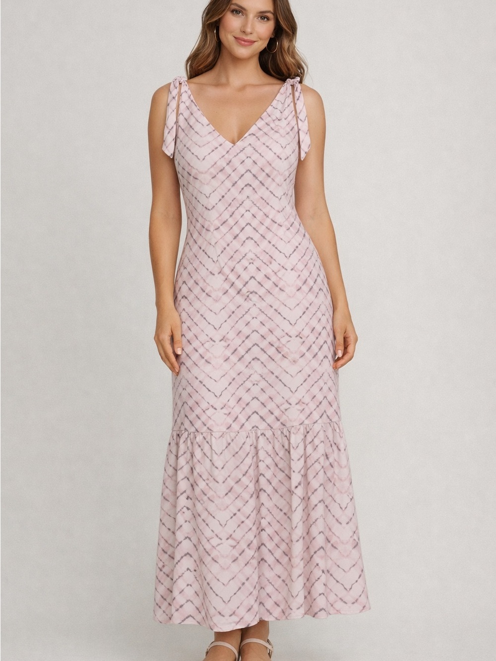 Banana Republic Blush Chevron Tie-Shoulder Maxi Dress